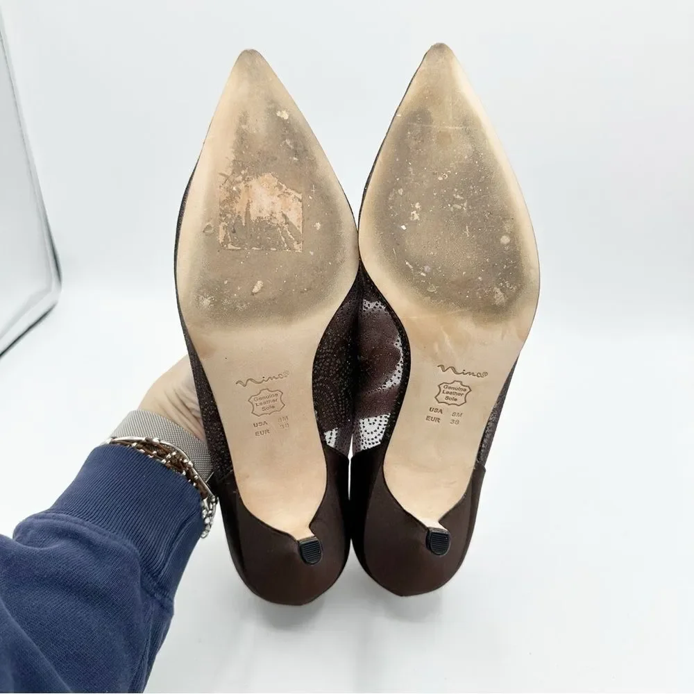 Women's Nina Cocoa Brown Sheer Glitter Satin Formal Pumps Heels Shoes size 8M‎